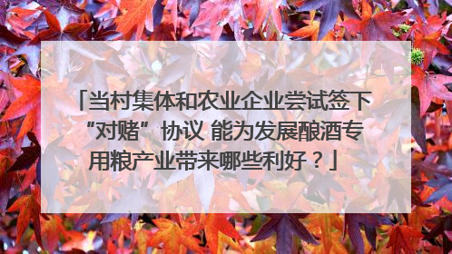 当村集体和农业企业尝试签下“对赌”协议 能为发展酿酒专用粮产业带来哪些利好？